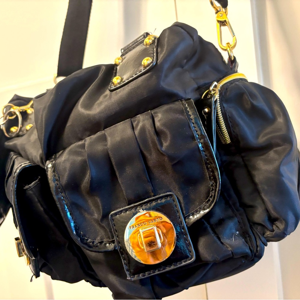 Black Crossbody Bag with Gold Accents by Franco Starto; very clean and roomy
